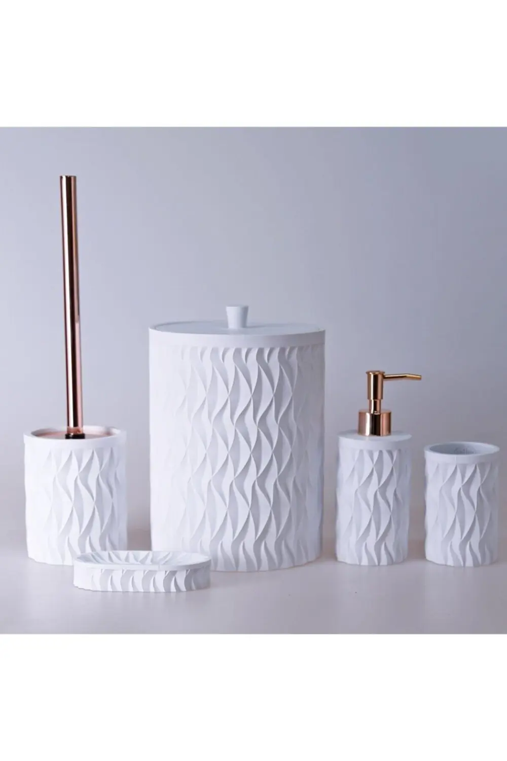 By Selim Artemis Beyaz 5 Parça Polyester Banyo Seti