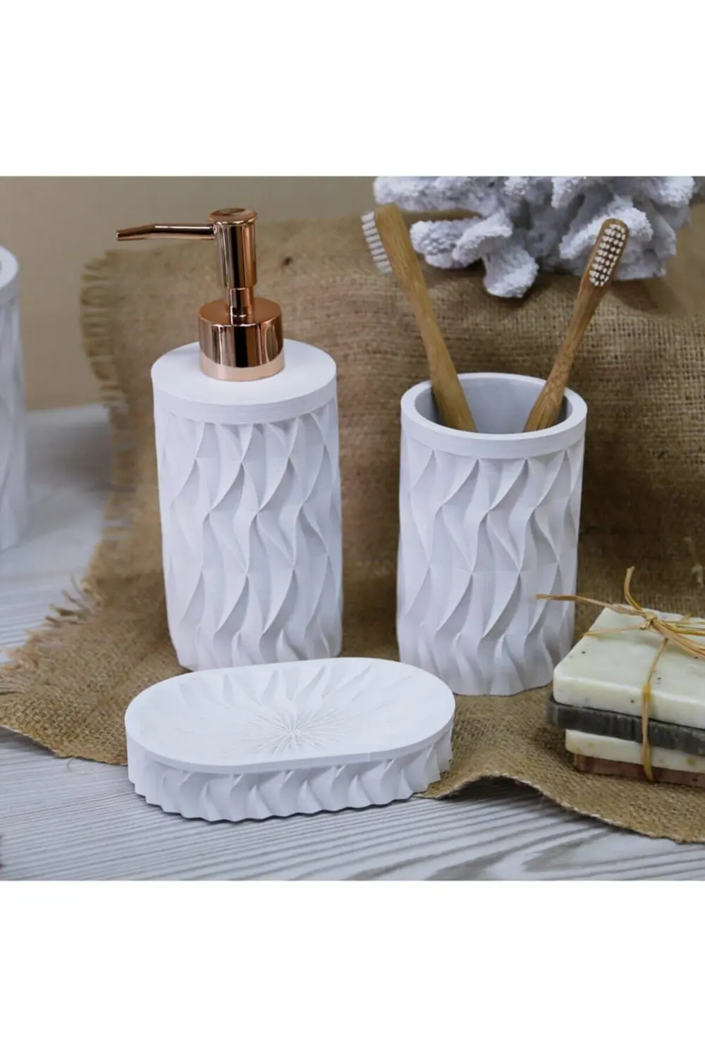 By Selim Artemis Beyaz 5 Parça Polyester Banyo Seti