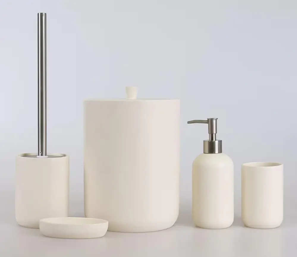 By Selim Elegance Krem 5 Parça Polyester Banyo Seti