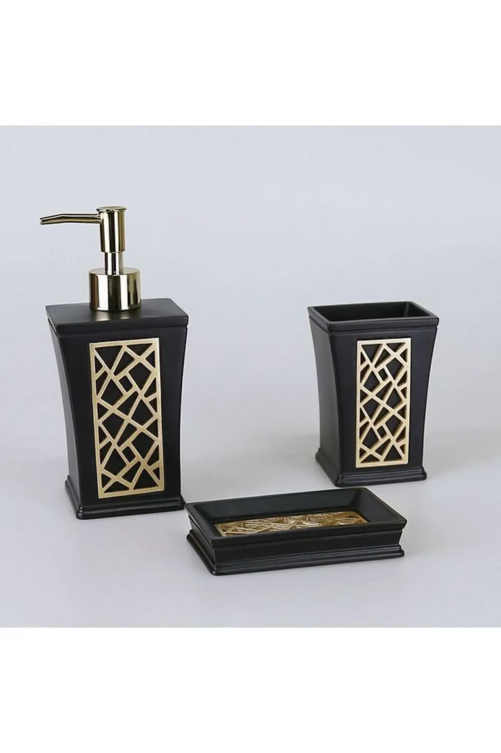 By Selim Mirage Siyah Altın 5 Parça Polyester Banyo Seti