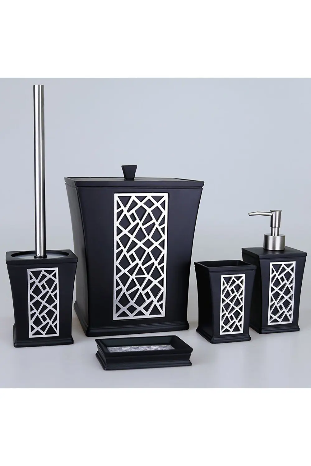 By Selim Mirage Siyah Gümüş 5 Parça Polyester Banyo Seti