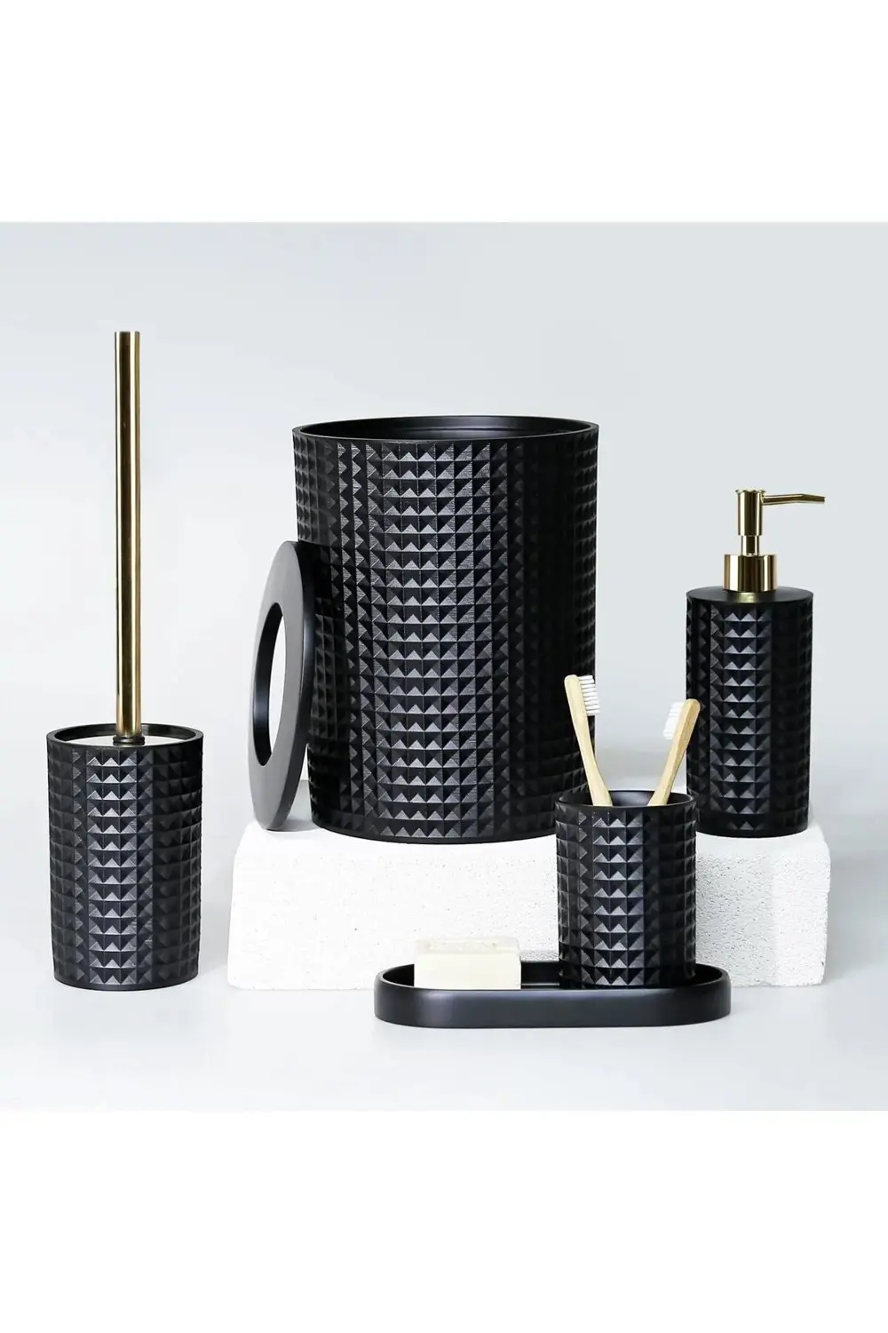 By Selim Neptune Siyah 5 Parça Polyester Banyo Seti