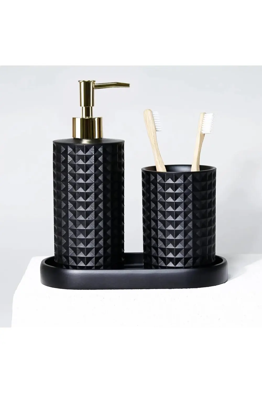 By Selim Neptune Siyah 5 Parça Polyester Banyo Seti