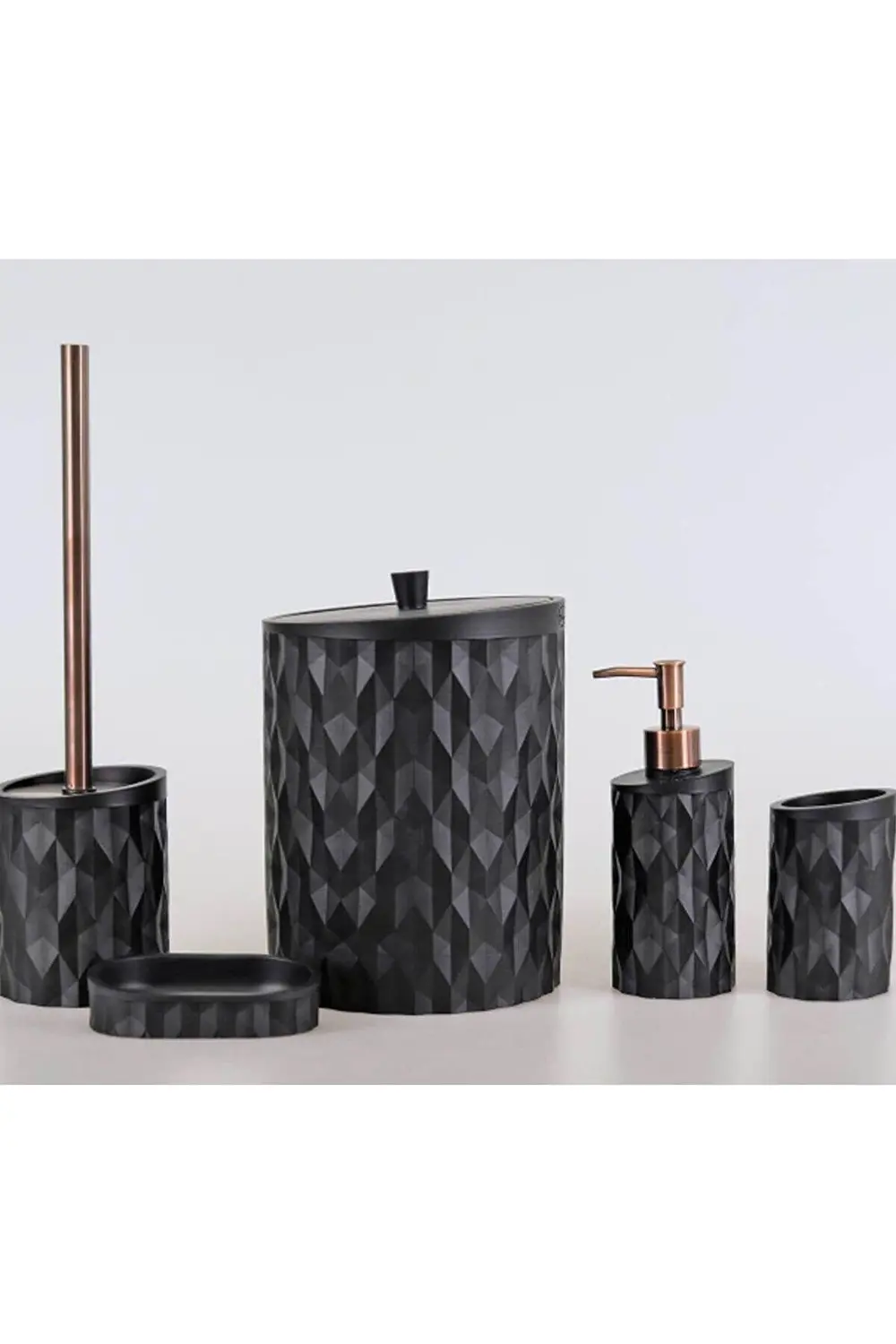 By Selim Prizma Siyah 5 Parça Polyester Banyo Seti