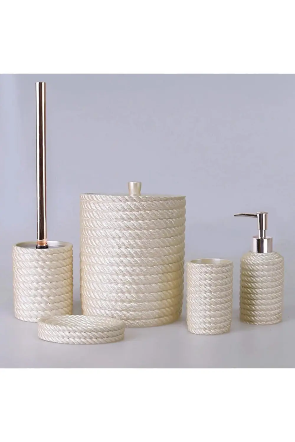 By Selim Rope İnci 5 Parça Polyester Banyo Seti