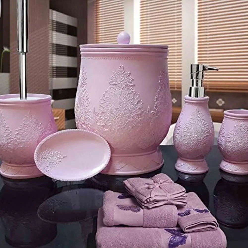 By Selim SB170L10 Pattern Pembe 5 Parça Polyester Banyo Seti By Selim SB170L10 Pattern Pembe 5 Parça Polyester Banyo Seti