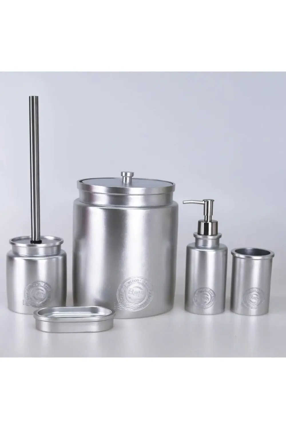 By Selim Stamp Gümüş 5 Parça Polyester Banyo Seti