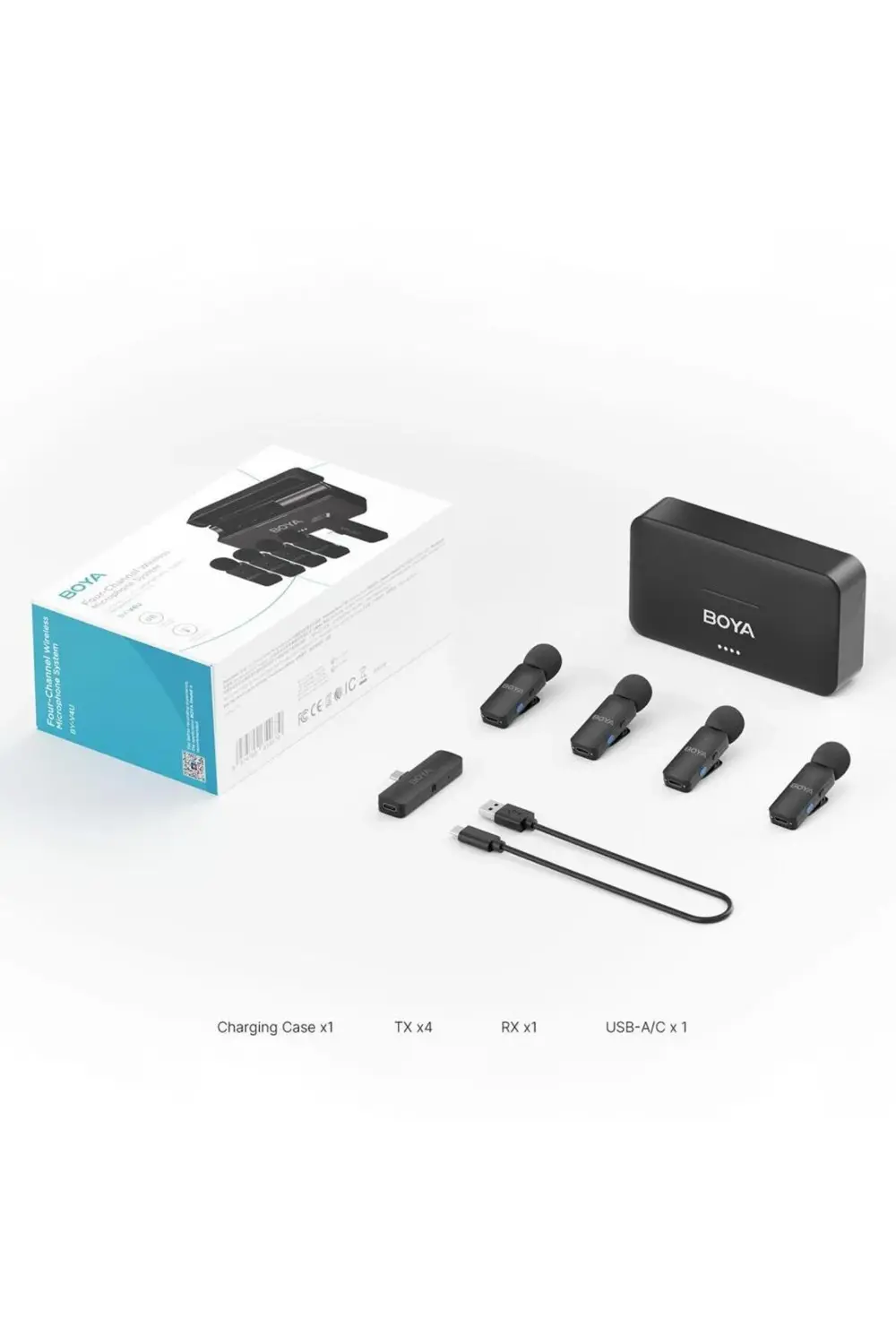 BY-V4 4 Kişilik Şarj Kutulu Kablosuz Mikrofon Seti - 3.5mm TRS