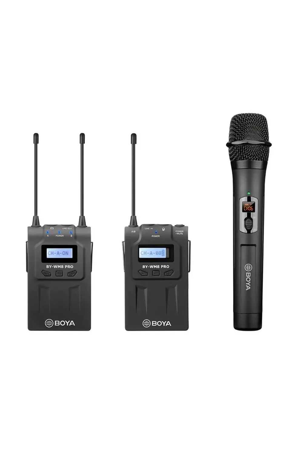 BY-WM8 Pro-K4 Çift Kanallı Kablosuz Yaka ve El Mikrofon Seti