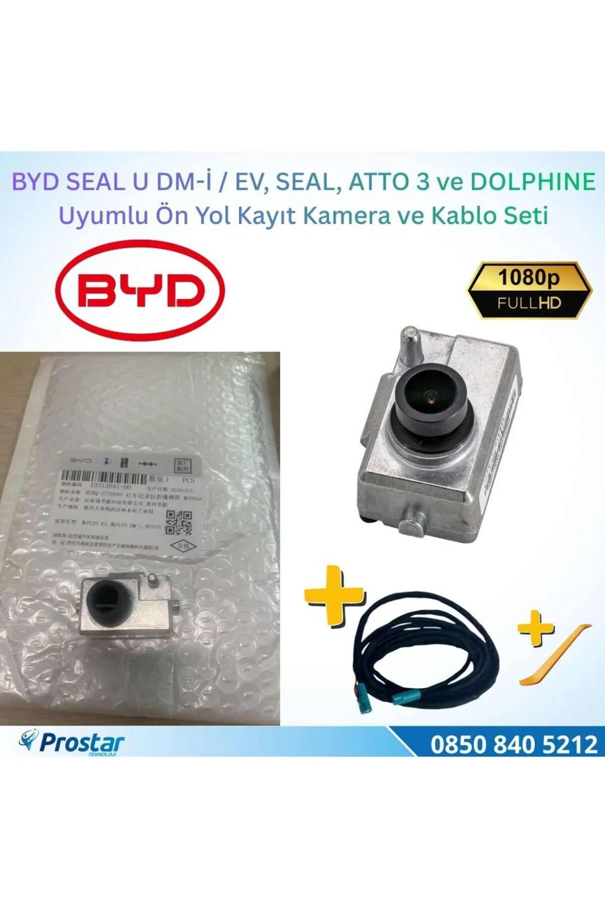 BYD SEAL U DM-i / EV, SEAL, ATTO 3 ve DOLPHINE Orijinal Ön Yol Kayıt Kamera ve Kablo Seti - 1080P Full HD