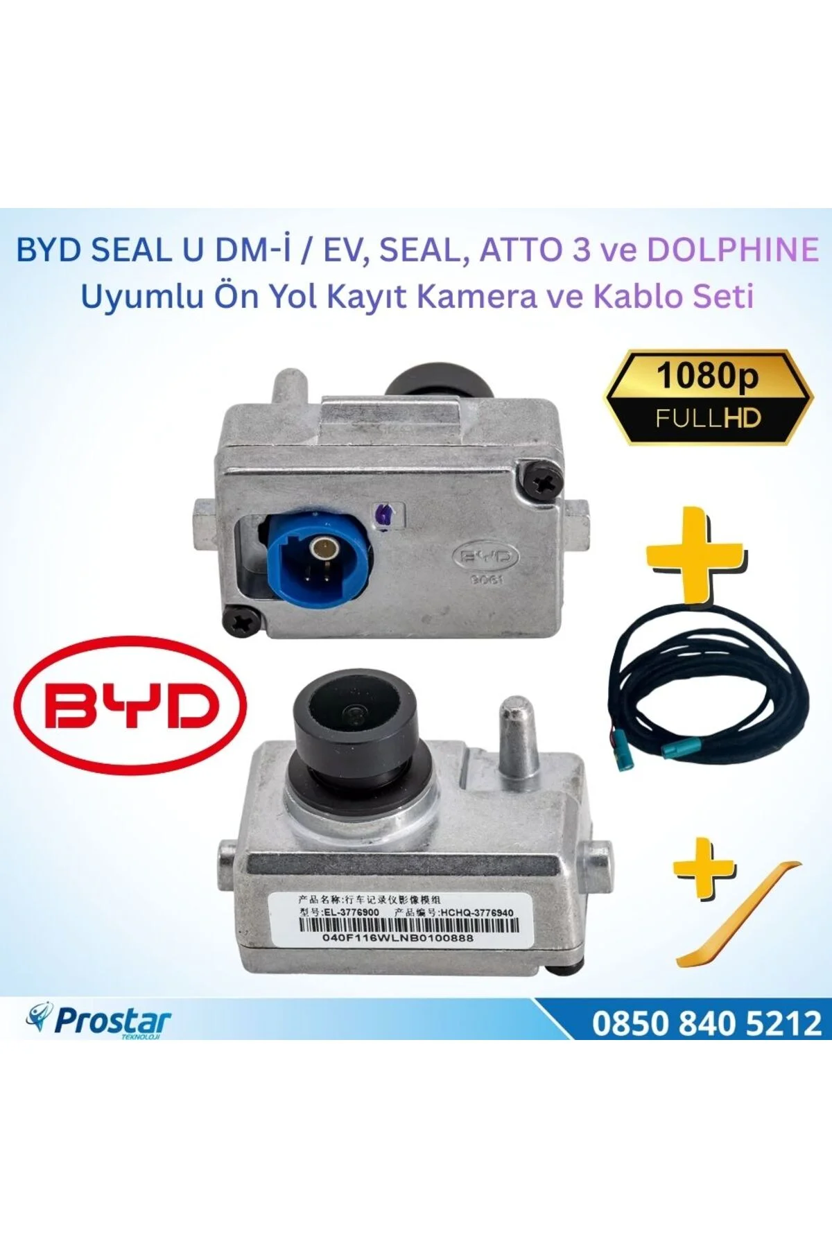 BYD SEAL U DM-i / EV, SEAL, ATTO 3 ve DOLPHINE Orijinal Ön Yol Kayıt Kamera ve Kablo Seti - 1080P Full HD