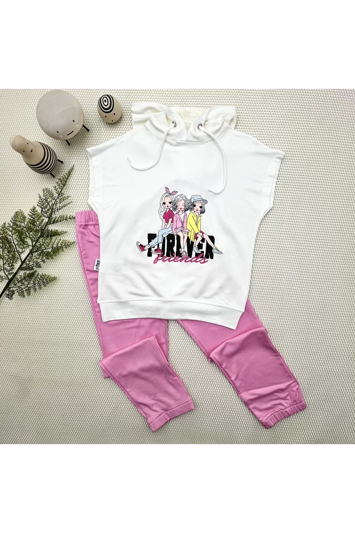 Mcem Store Byrbby Forever Cici Kızlar Baskılı Kapşonlu 2Li Kız Çocuk Takımı