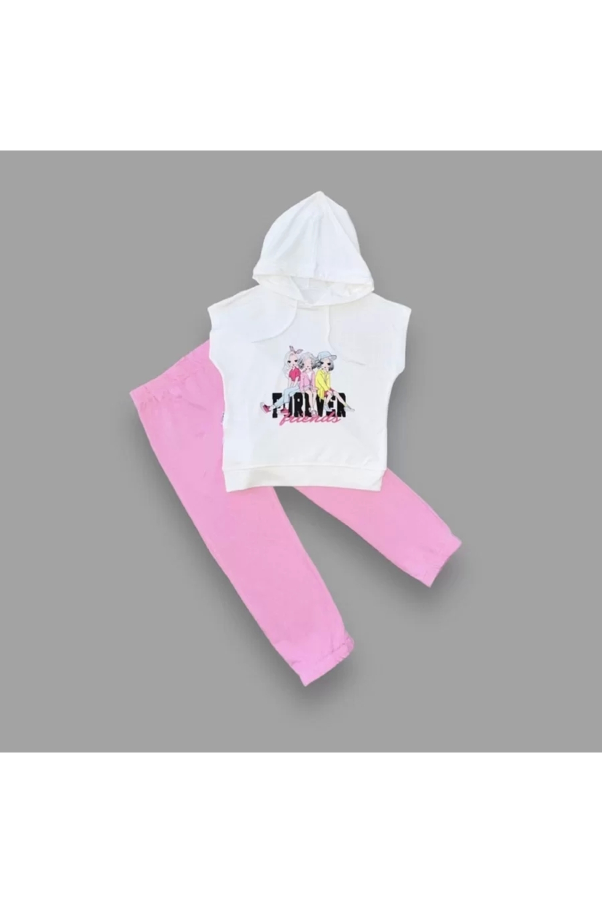 Mcem Store Byrbby Forever Cici Kızlar Baskılı Kapşonlu 2Li Kız Çocuk Takımı