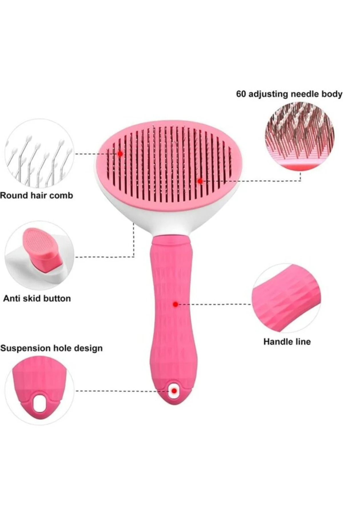 Byrclz Kendini Temizleyen Tuşlu Kedi Köpek Tarağı Pembe 10 X 20 Cm Byrnew