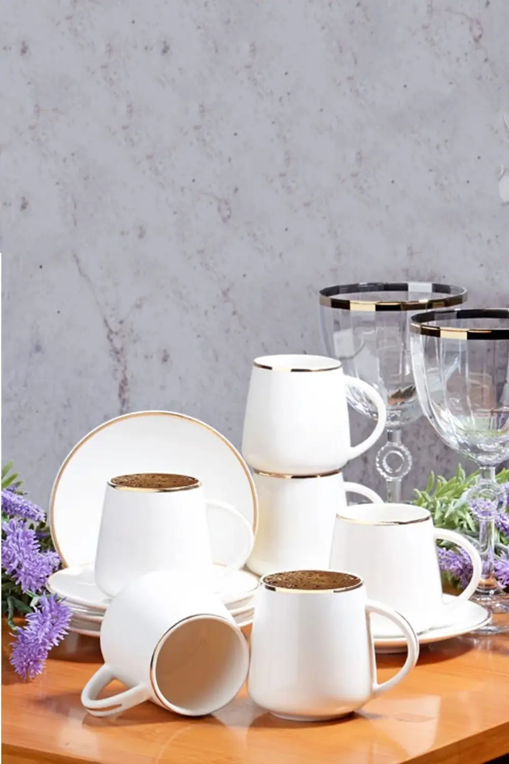 Byz-009 New Bone 6lı Yaldızlı Kahve Fincan Seti