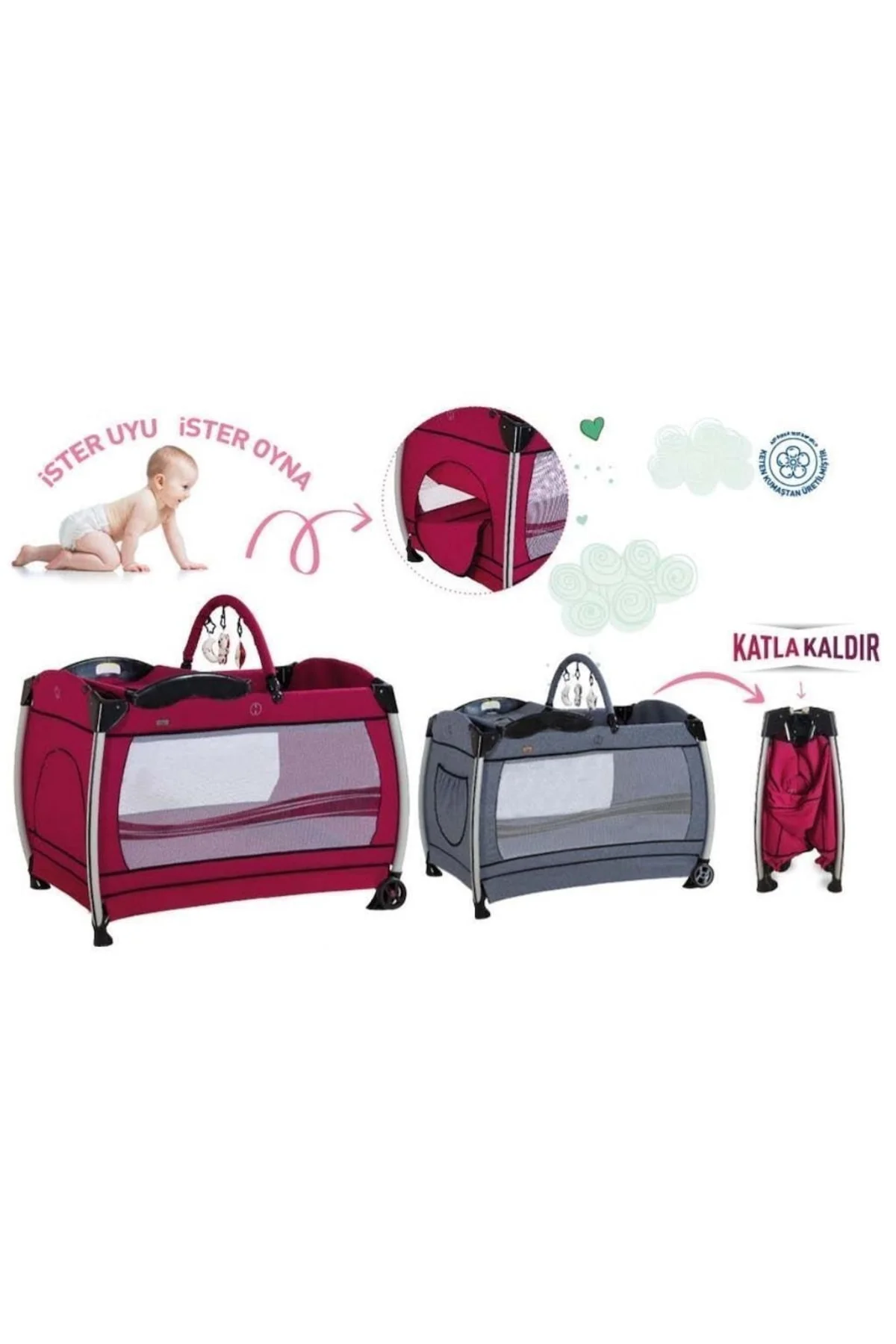 C-1003 Velar Bebek Oyun Parkı Park Yatak Beşik 70x110 Cm- Gri