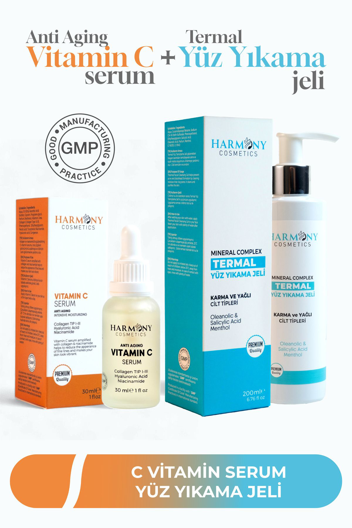 Harmony Cosmetics Türkiye C Vitamin Serum Termal Yüz Yikama Jeli 2'Li Set