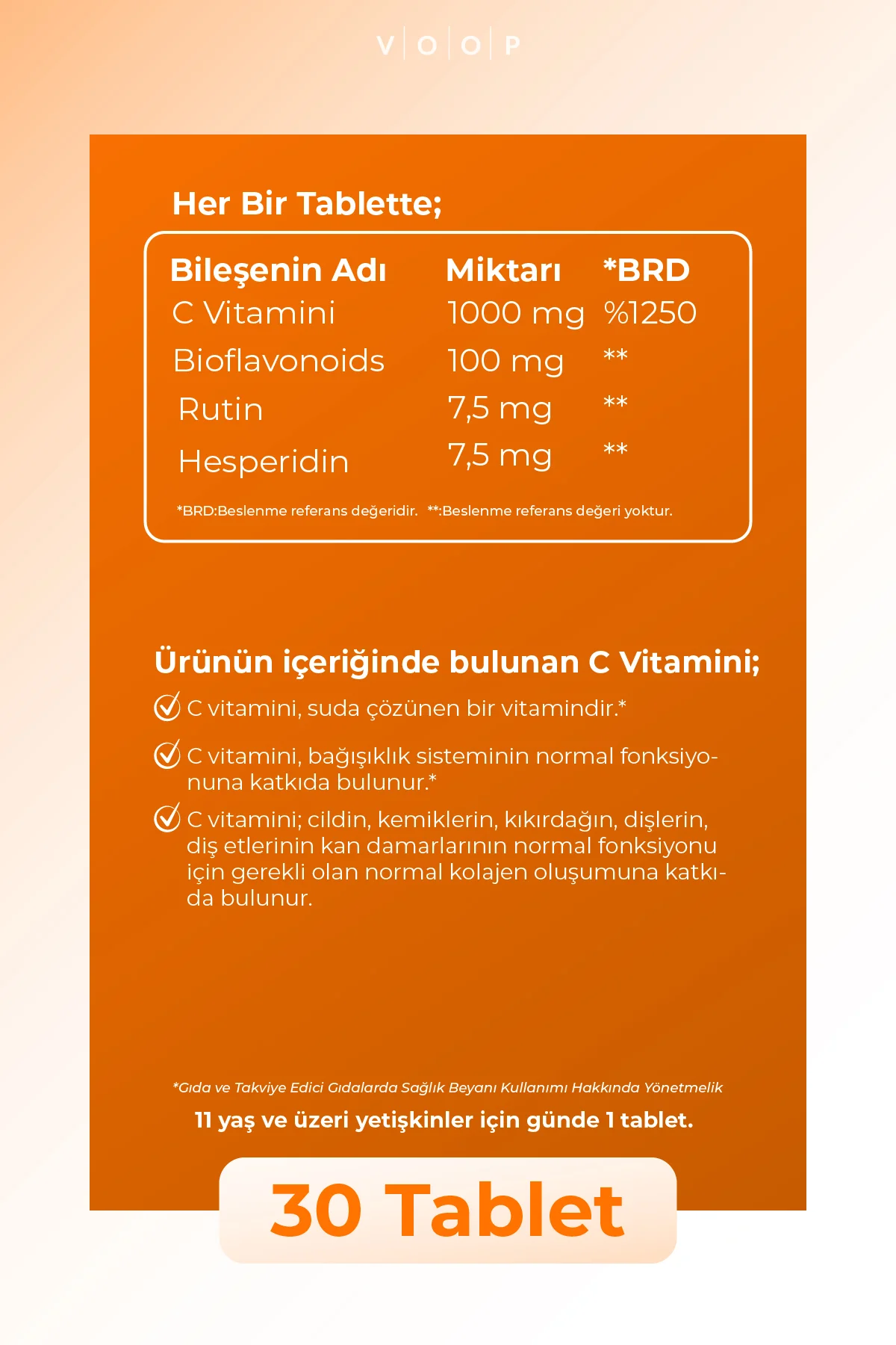 C Vitamini 1000 Mg - 30 Tablet