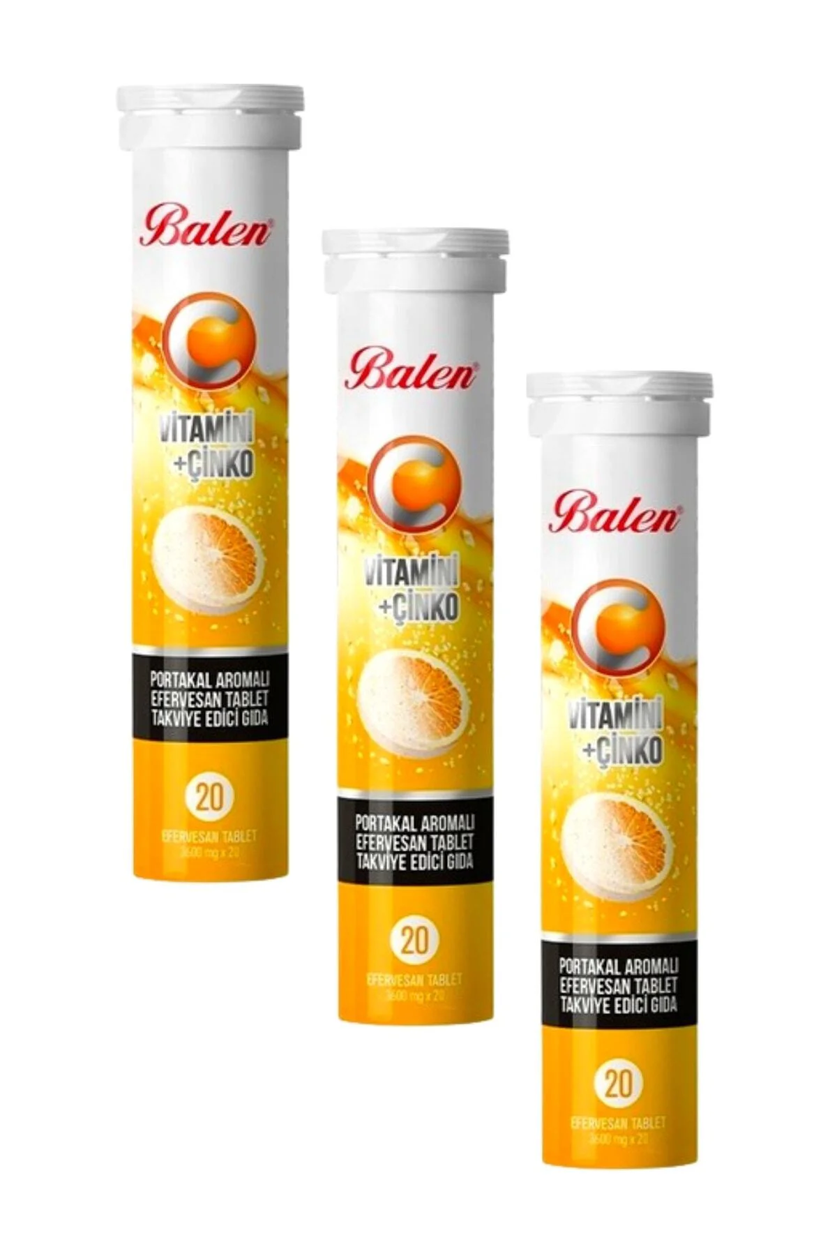 C Vitamini + Çinko Portakal Aromalı Efervesan 20 Tablet X 3 Adet