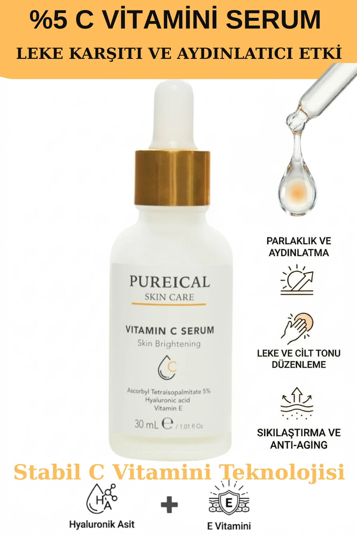 C vitamini Serumu %5, Aydınlatıcı, Leke Karşıtı ve Anti-Aging Bak