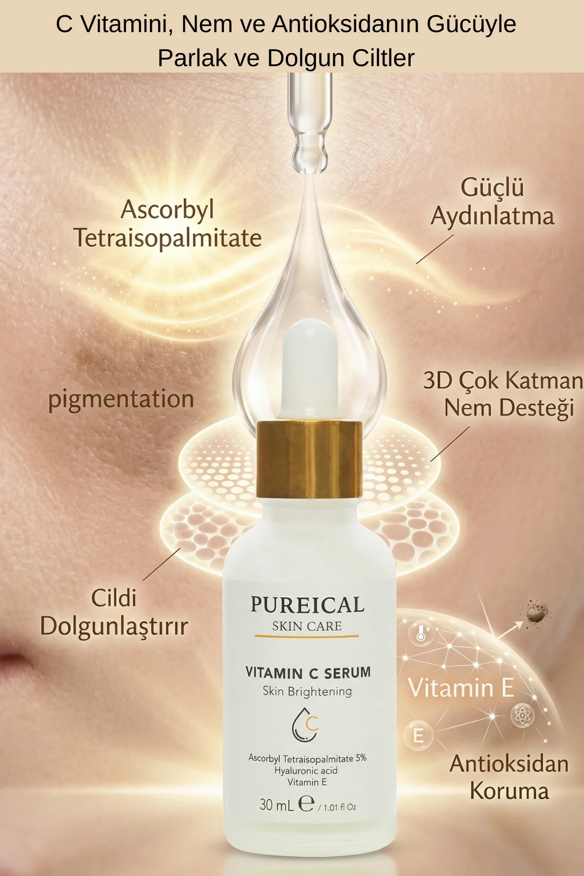 C vitamini Serumu %5, Aydınlatıcı, Leke Karşıtı ve Anti-Aging Bak