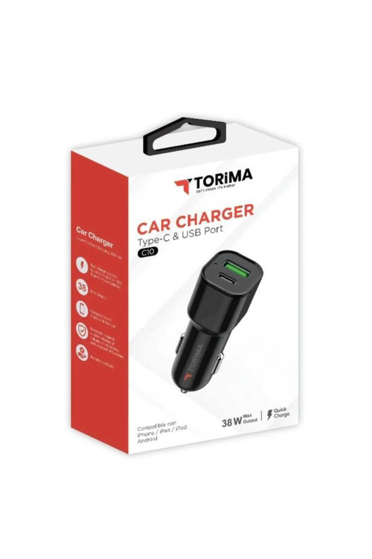 C10 38w Type-c - Usb Port 2 Giriş Araç Şarj Cihazı