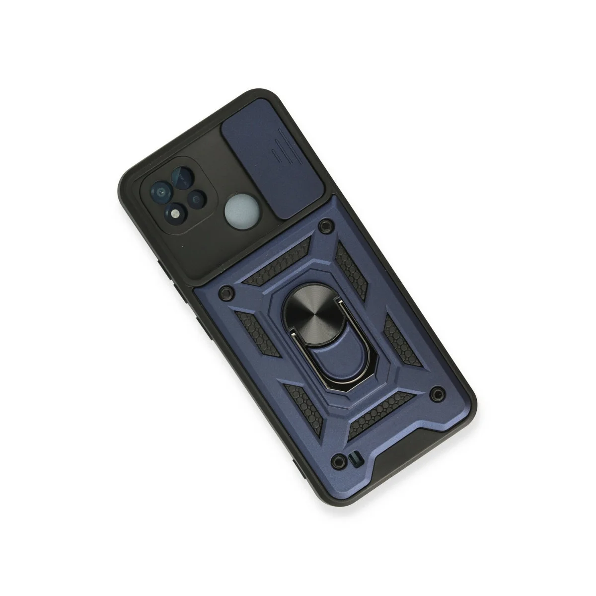 C11 2021 Silikon Kılıf - Lens Yüzüklü, Darbe Dayanıklı ve Metal Standlı - Lacivert