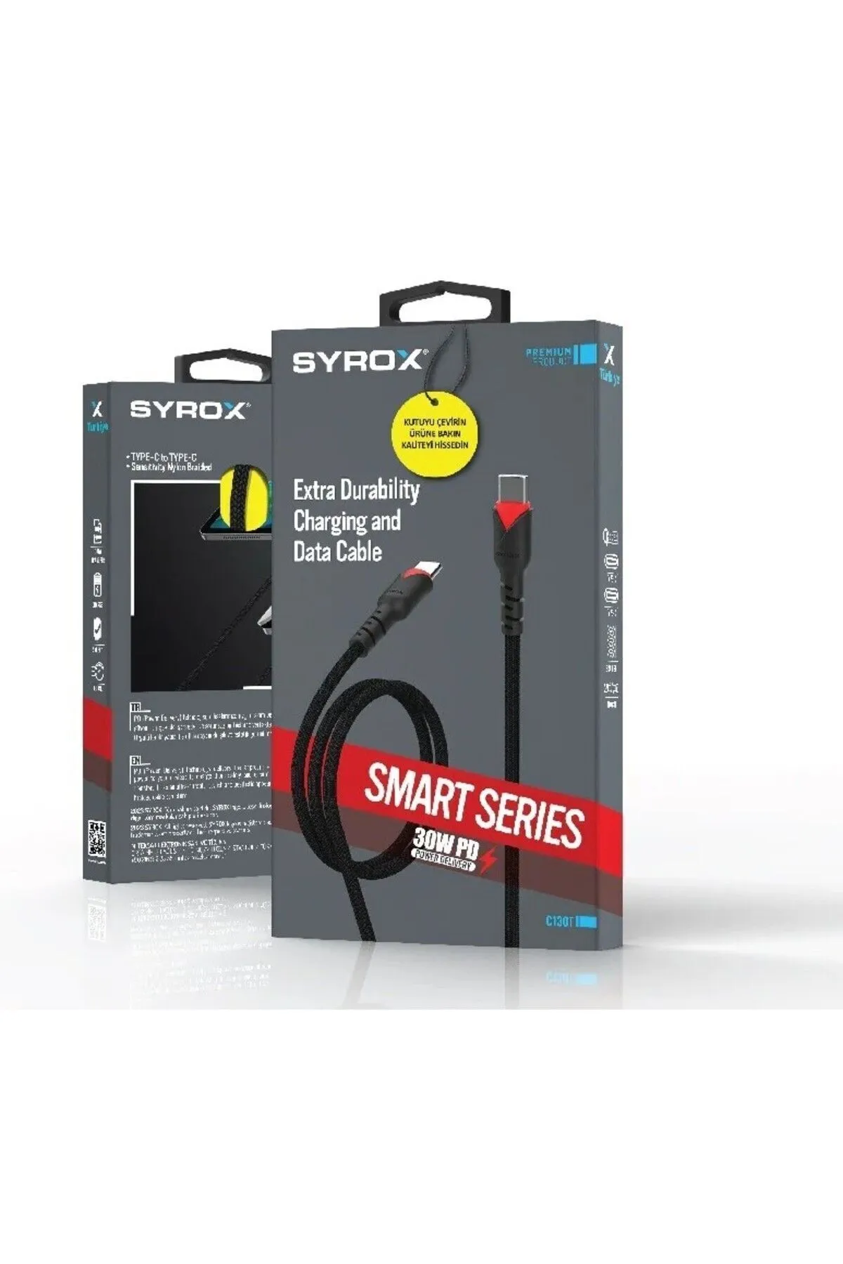 Syrox C130t Pd 30W Type-C Type-C Hasir 120 Cm Q3.0 Hizli Şarj Ve Data Kablosu