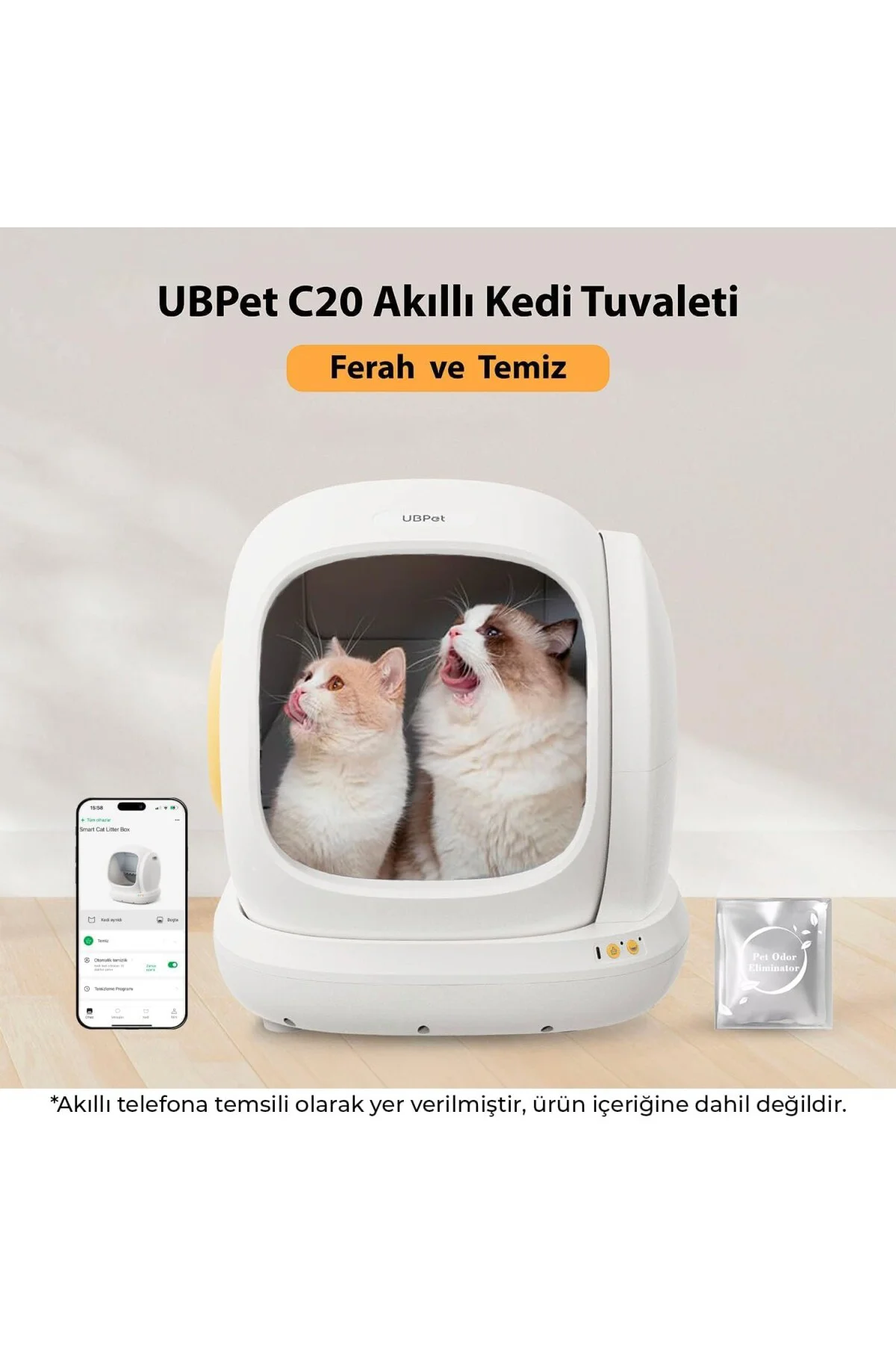 C20 Akıllı Kedi Tuvaleti, Mobil Uygulama Kontrollü, Otomatik Temi