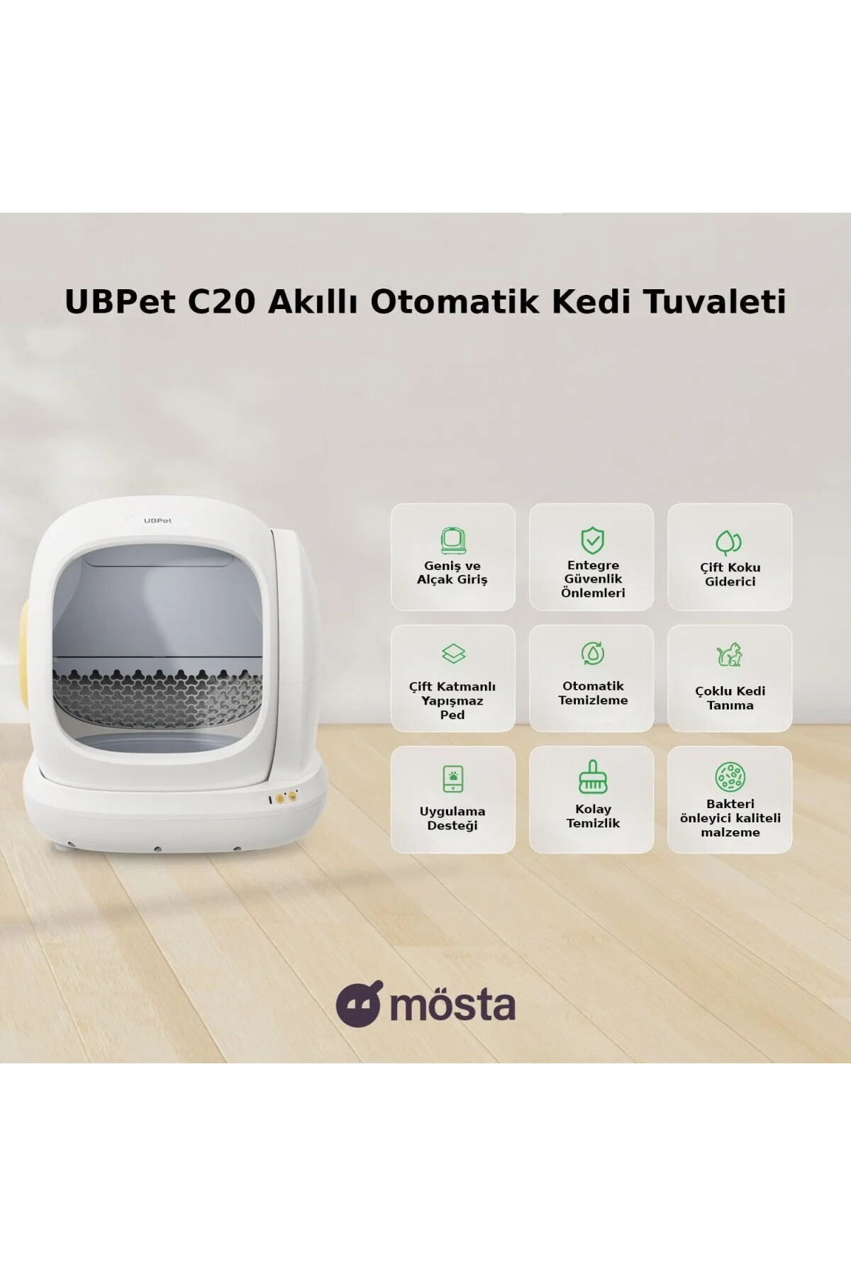 C20 Akıllı Kedi Tuvaleti, Mobil Uygulama Kontrollü, Otomatik Temi