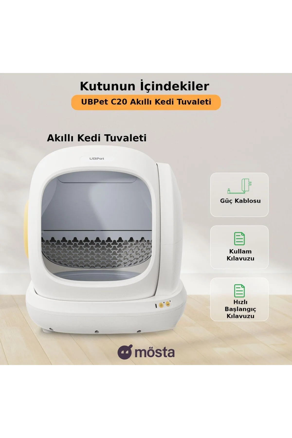 C20 Akıllı Kedi Tuvaleti, Mobil Uygulama Kontrollü, Otomatik Temi