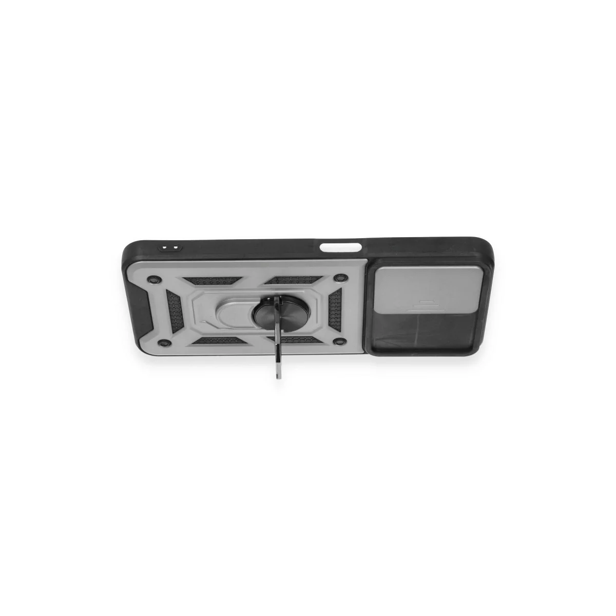 C35 Kılıf Silikon Gümüş - Lens Korumalı, Darbe Önleyici ve Sürgülü Kapaklı Telefon Kılıfı