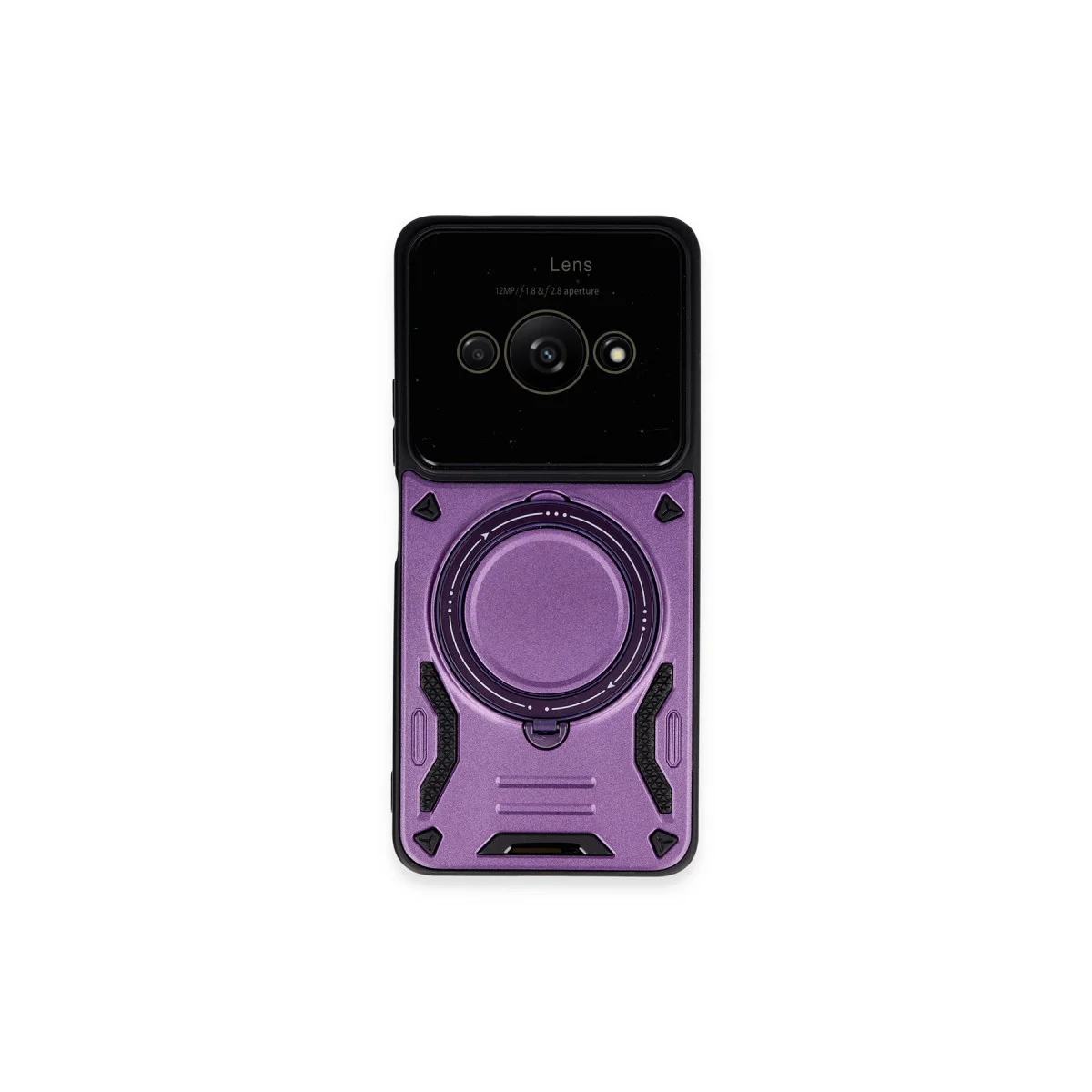 C61 Joy Lens Standlı Telefon Kılıfı - Mor, 360° Döner Halka ve Darbe Korumalı