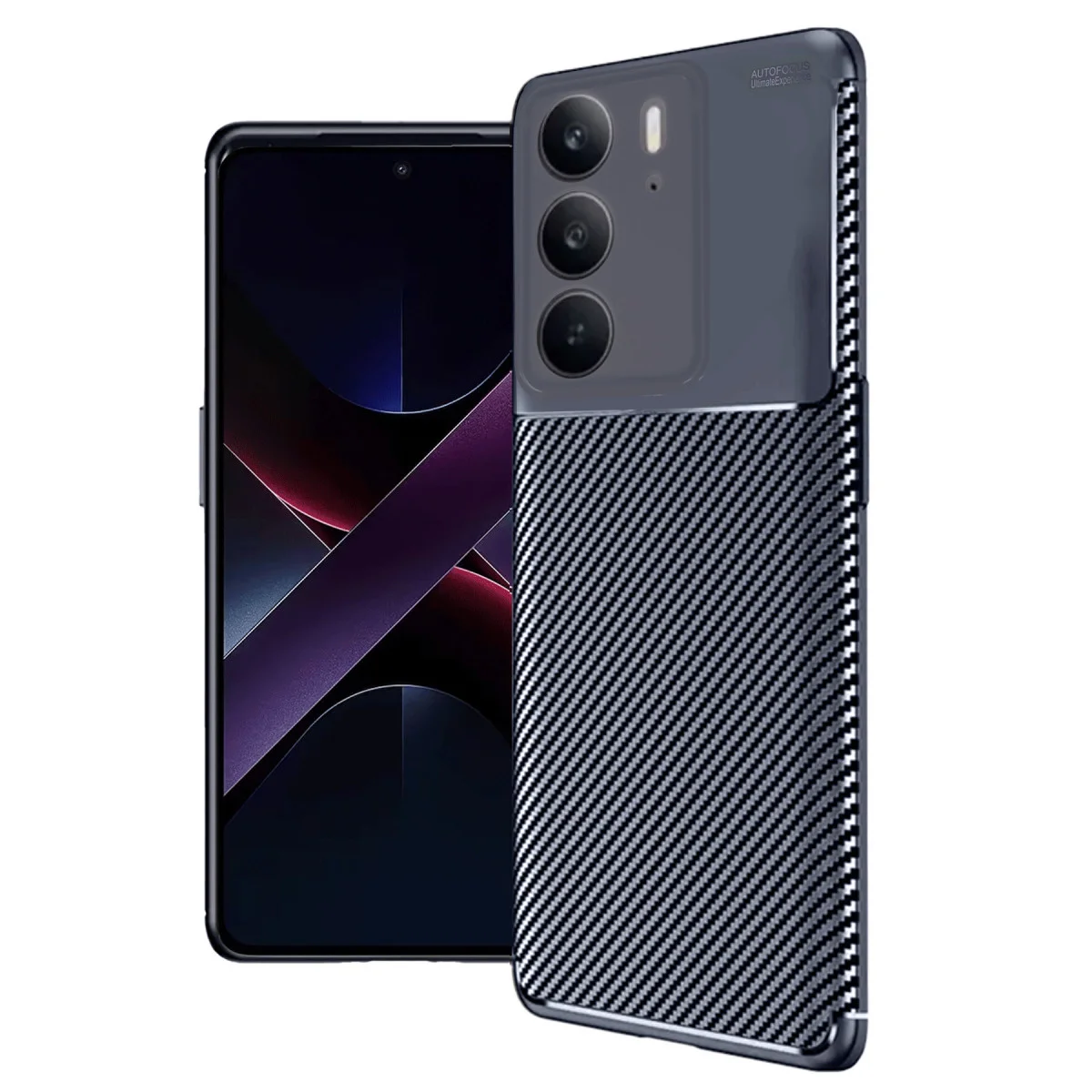 C75 4G Auto Focus Karbon Kapak - Lacivert Cep Telefonu Kılıfı ve Koruma