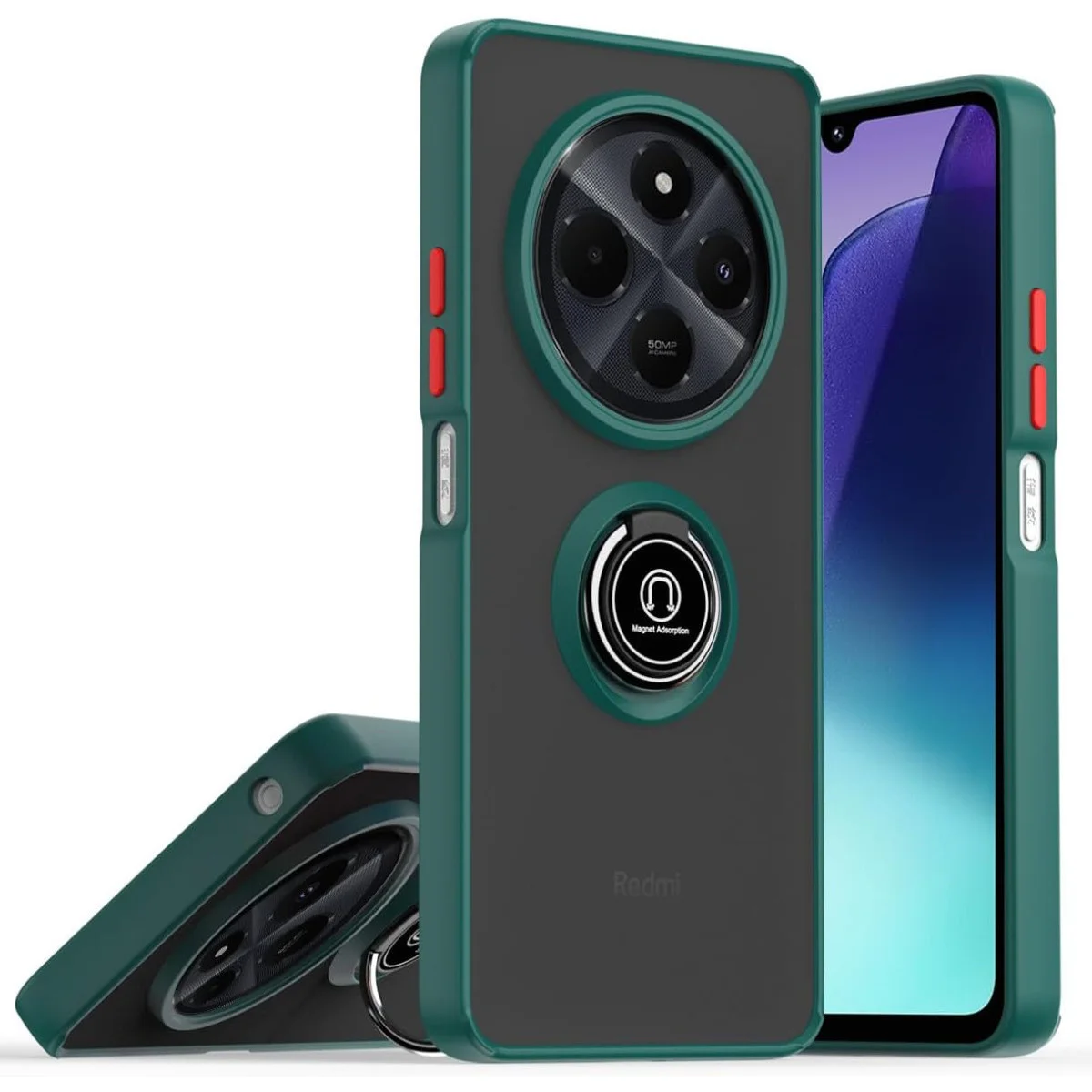 C75 4G Montreal Yüzüklü Silikon Kılıf - Yeşil, Çizilmeye Karşı Güçlü Koruma ve Metal Stand