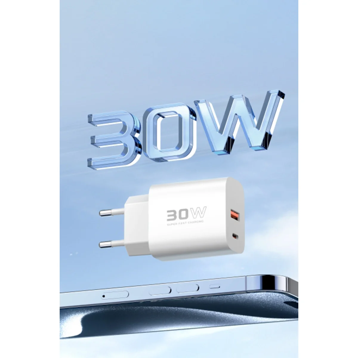 C89Q 30W Type-C ve 22.5W USB PD Şarj Cihazı + 1M Kablo - Beyaz