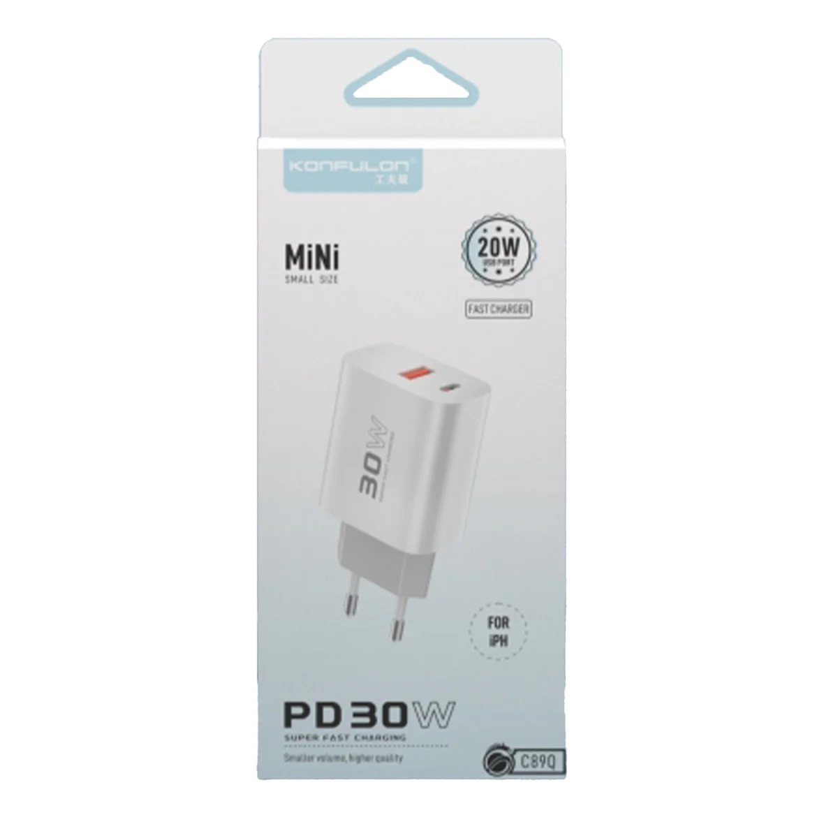 C89Q 30W Type-C ve 22.5W USB PD Şarj Cihazı + 1M Kablo - Beyaz