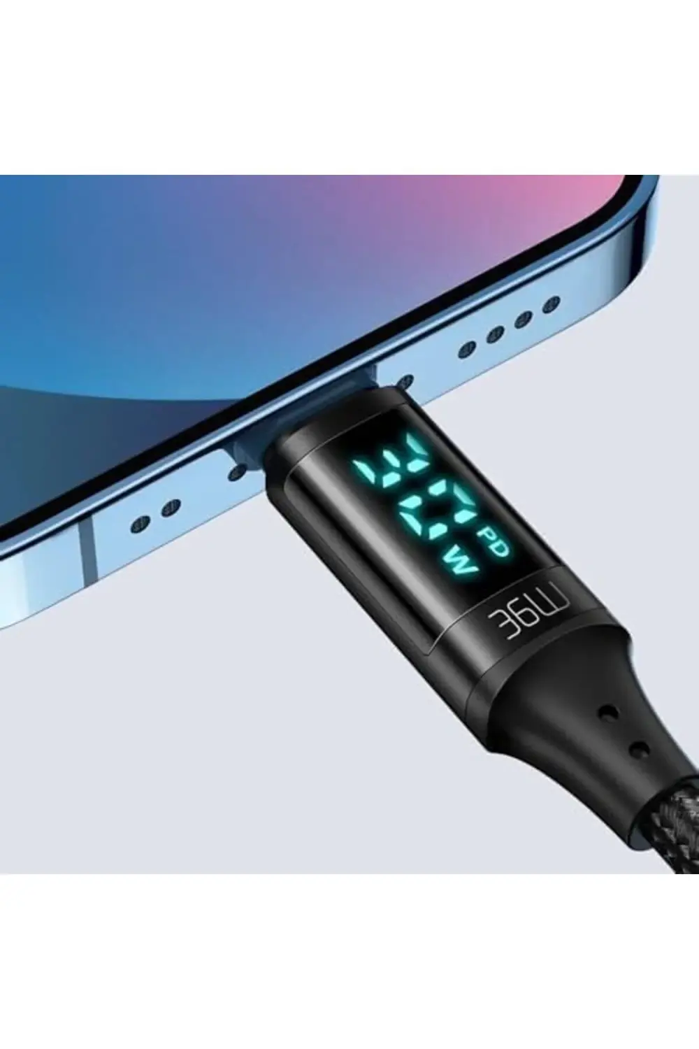 CA-1030 36W Type-C To Lightning Dijital Göstergeli Data-Şarj Kabl