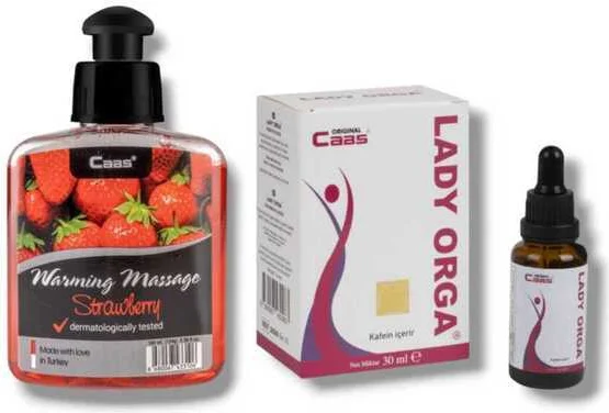 Caas Çilek Aromalı Isıtıcılı Masaj Yağı Seti - 100ml + Lady Orga Damla Fiyatı, Yorumları ve Özellikleri