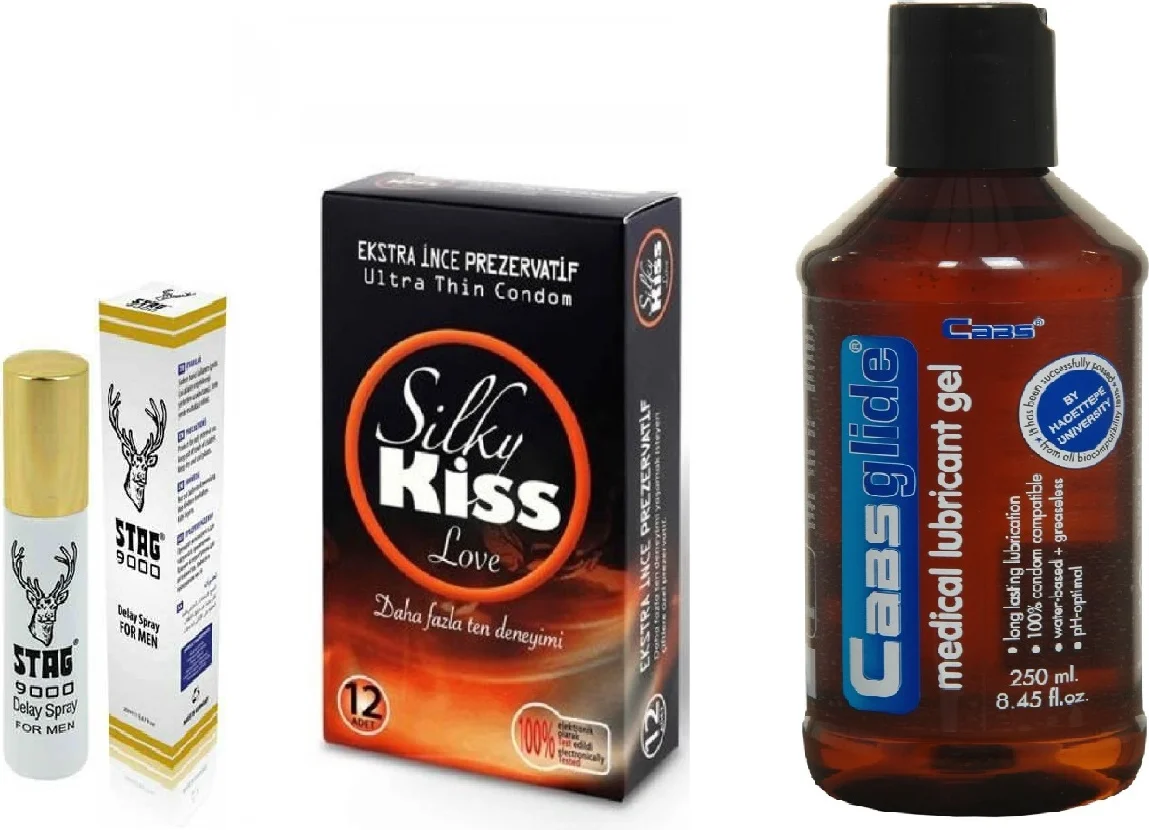 Cabs Glide Jel 250ml + Stag Sprey + İnce Prezervatif Seti - Konfor ve Dayanıklılık