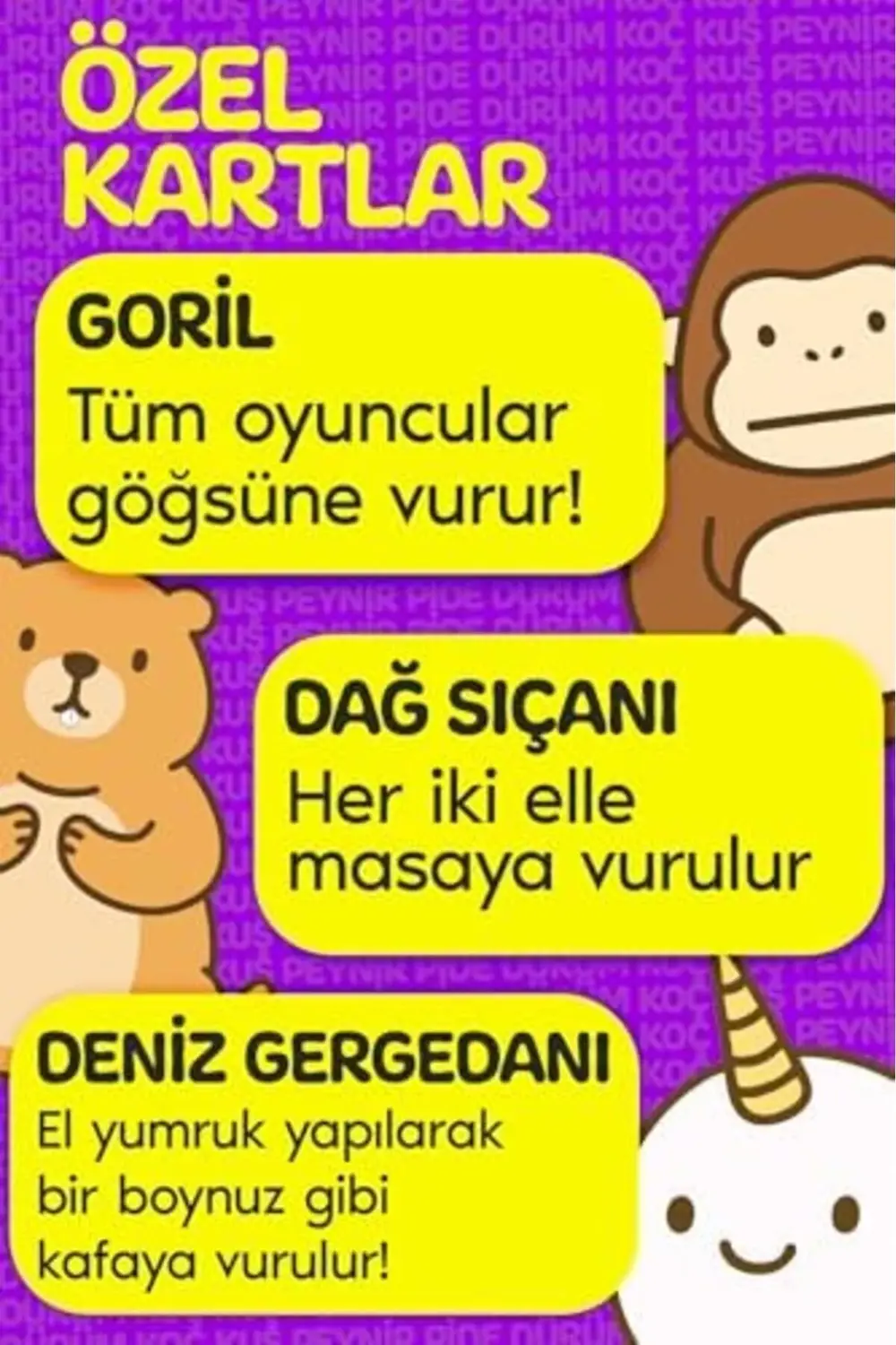 Çabuk Reflex Kutu Oyunu Dürüm Koç Kuş Peynir Pide Kart Oyunu Oyun