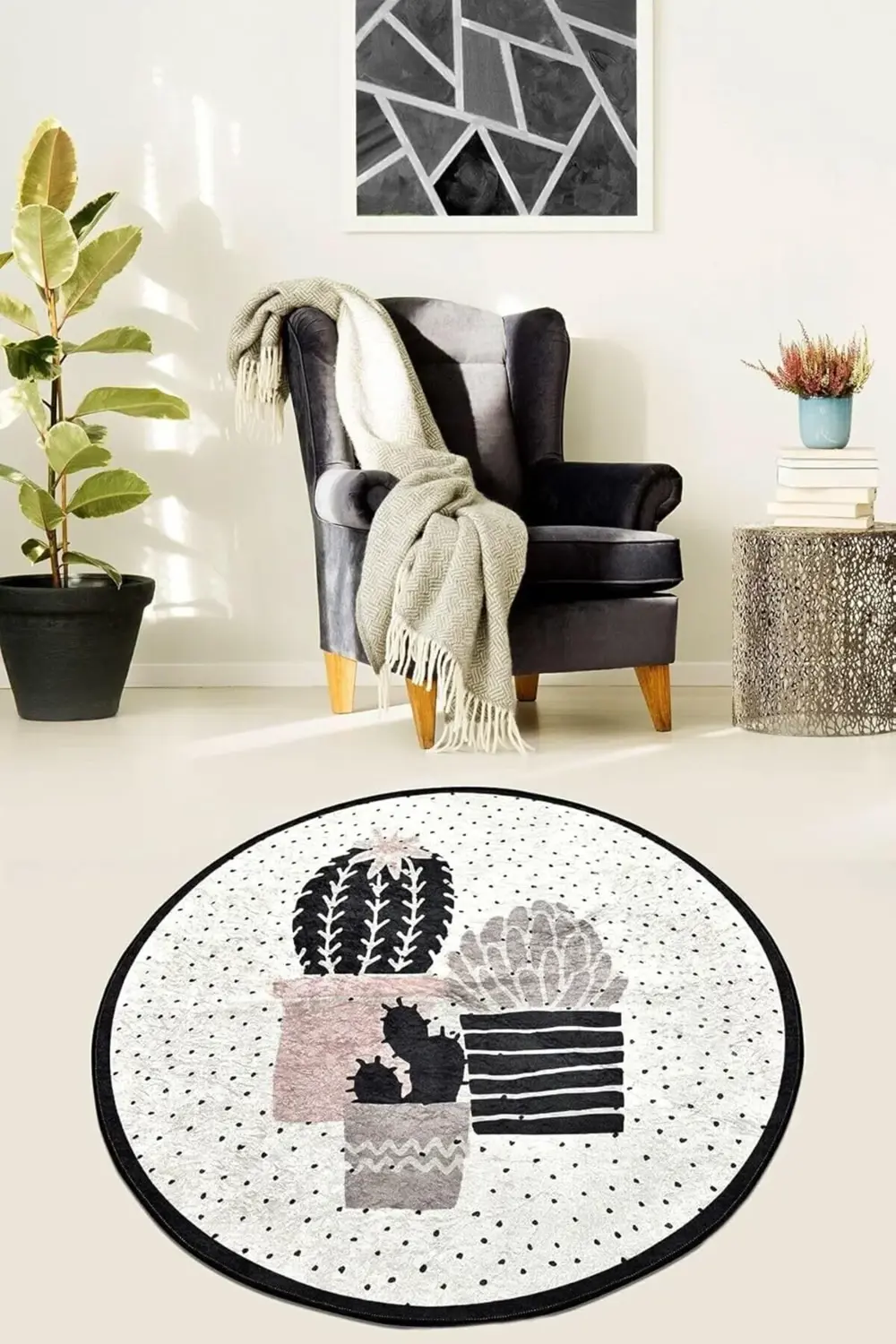 Cactus Djt Kaymaz Taban Dekoratif Halı, 100 x 100 395519