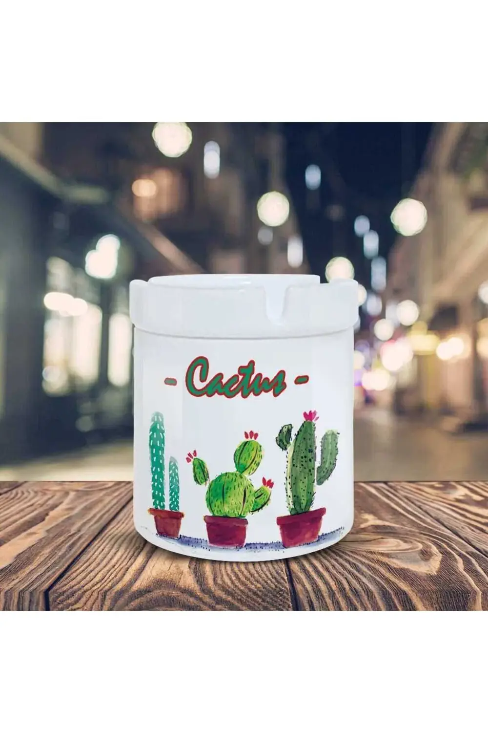Cactus Yazılı Bitki Çiçek Baskılı Küllük Kül Tablası -2011407