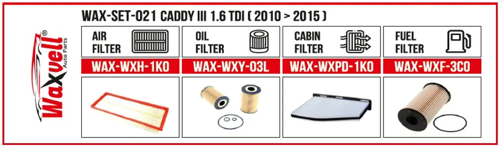 CADDY III 1.6 TDI FİLTRE BAKIM SETİ ( 2010 > 2015 )