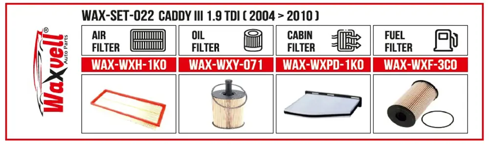 CADDY III 1.9 TDI FİLTRE BAKIM SETİ ( 2004 > 2010 ) CADDY III 1.9 TDI FİLTRE BAKIM SETİ ( 2004 > 2010 )