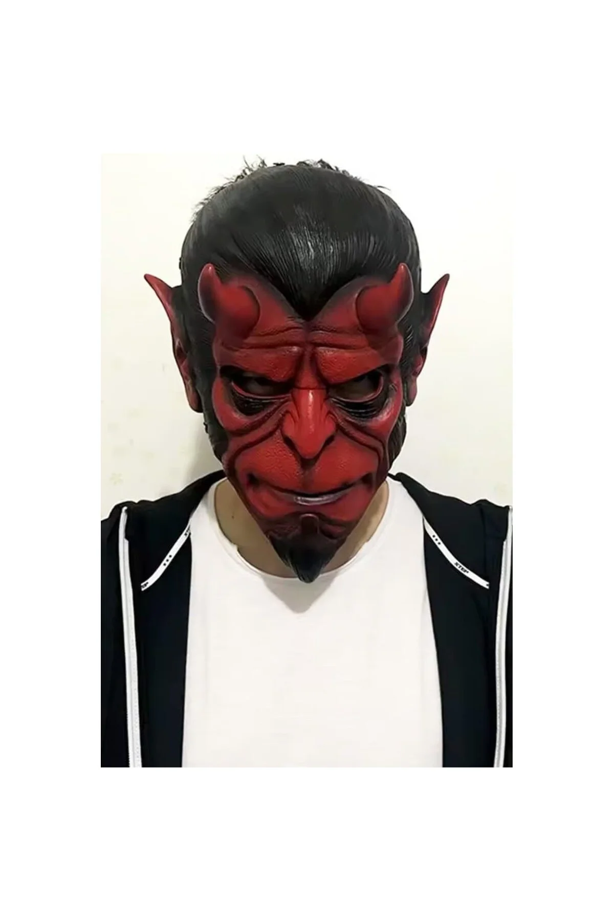 Cadılar Bayramı Halloween Maskesi Hellboy Kırmızı Boynuzlu