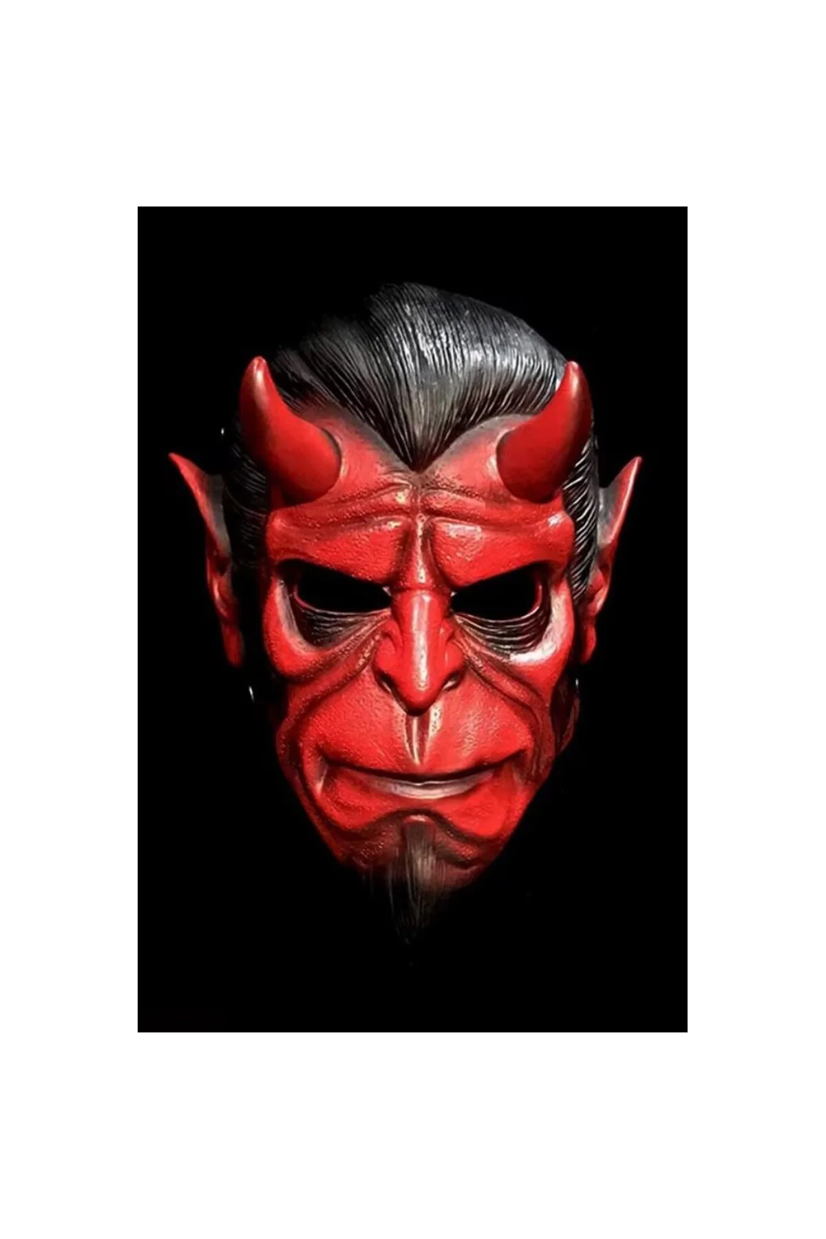 Cadılar Bayramı Halloween Maskesi Hellboy Kırmızı Boynuzlu