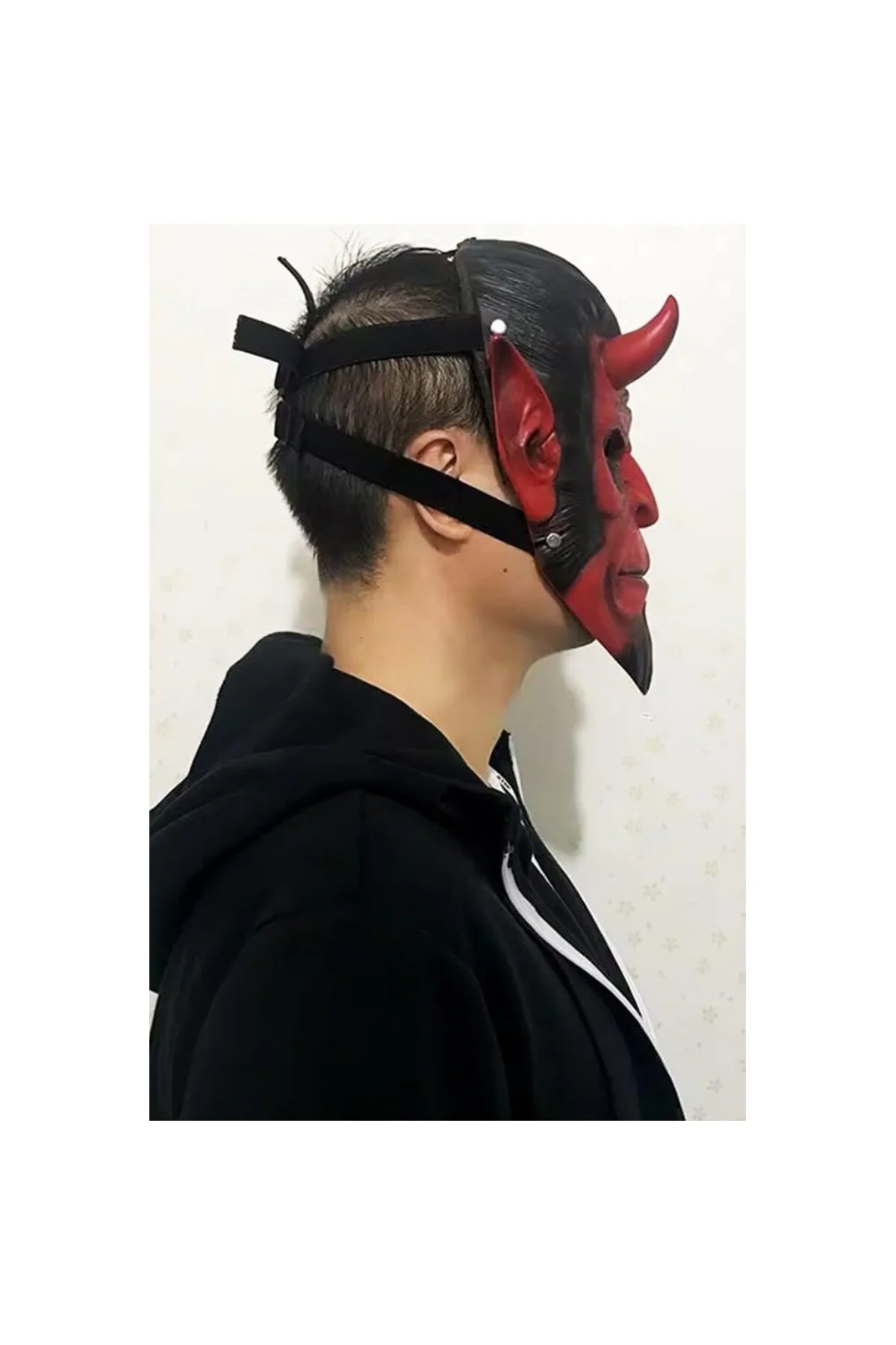 Cadılar Bayramı Halloween Maskesi Hellboy Kırmızı Boynuzlu
