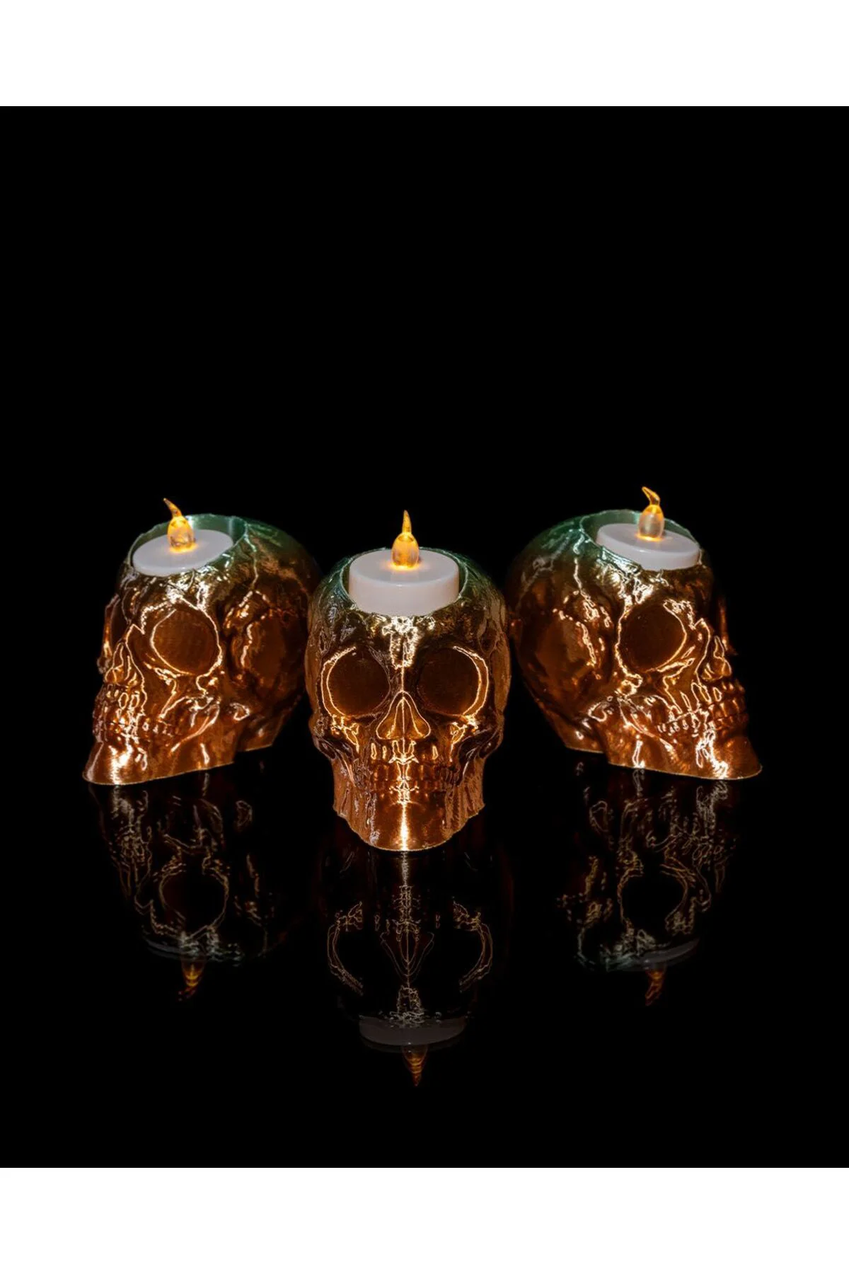 Cadılar Bayramı Kuru Kafa Kokulu 3lü Led Mumluk 12CM