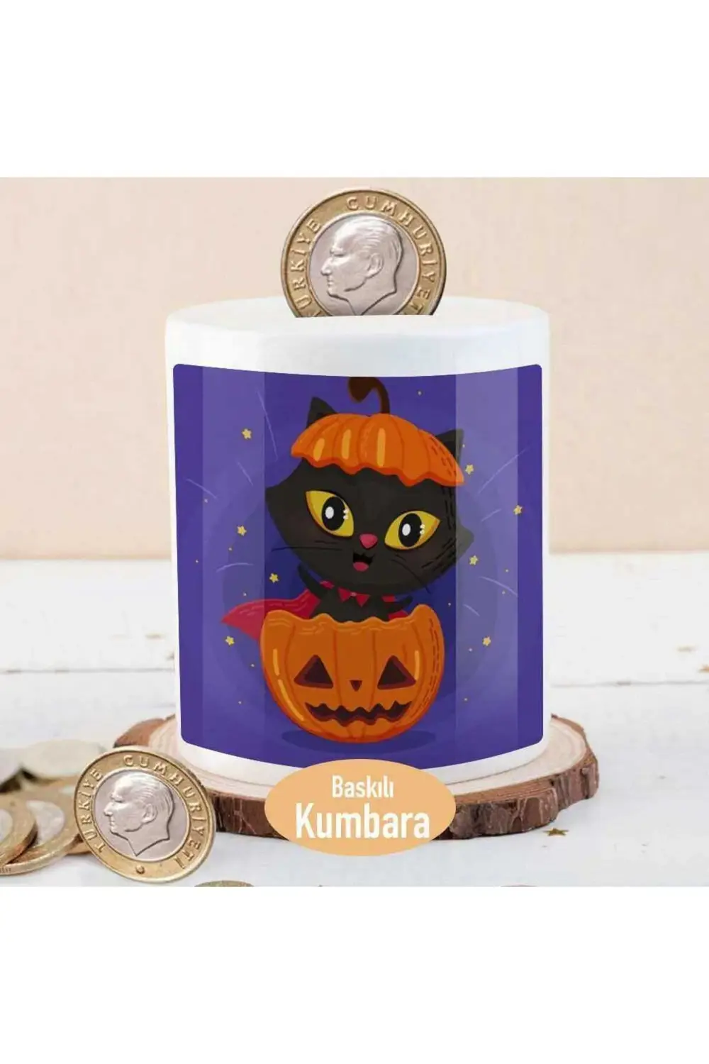 Cadılar Bayramı Siyah Kedicik Baskılı Para Birikim Kumbarası-214
